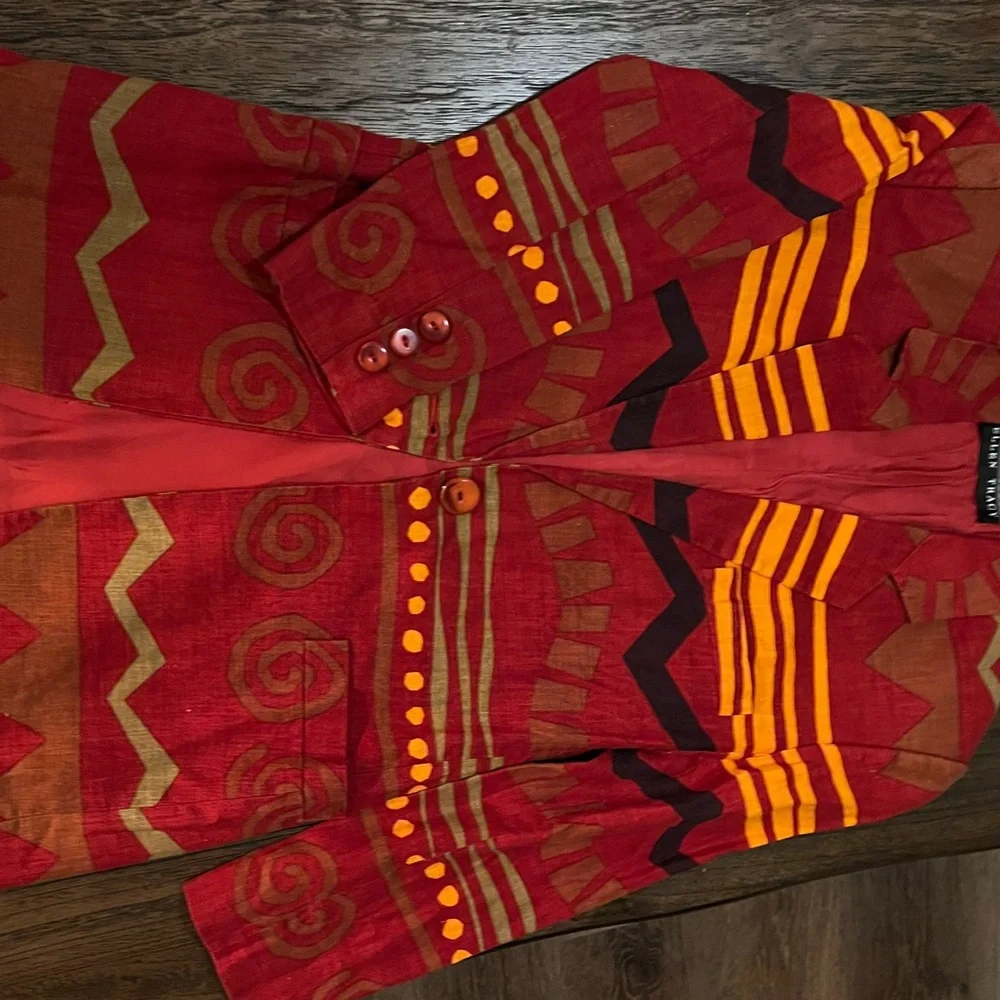 Ellen Tracy Red Patterned Jacket - Picture 2 of 7